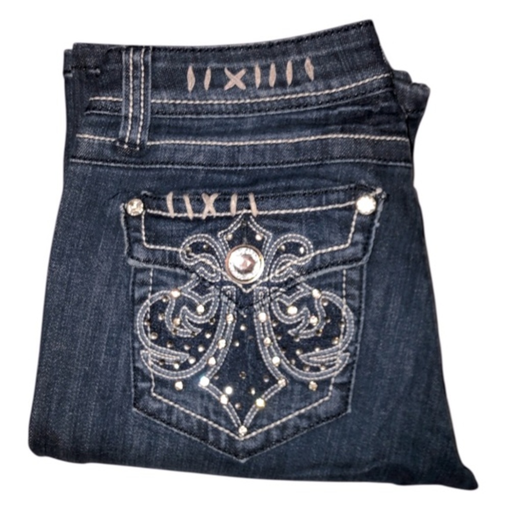 LA Idol 'Fleur De Lis' Low Rise Bootcut Stretch Jeans Crystal 5X34